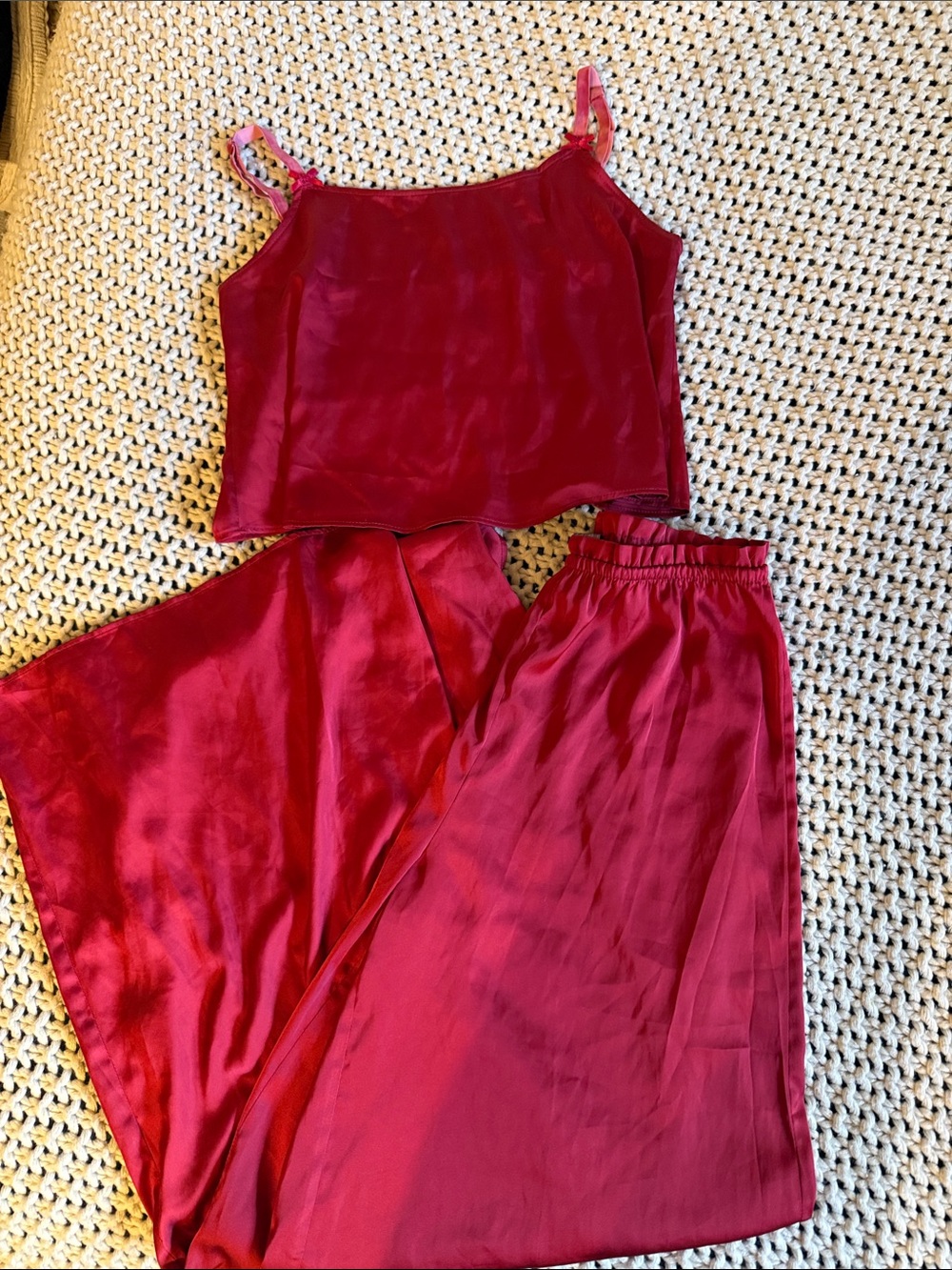 Women's Satin Camisole and Pant Set - Red